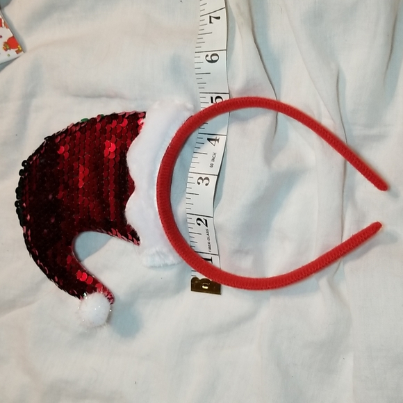 HOLIDAY HAIR BLING FASCINATOR SANTA HAT GLITTER BOW SET OF CHRISTMAS TREE RIBBON - Picture 9 of 11